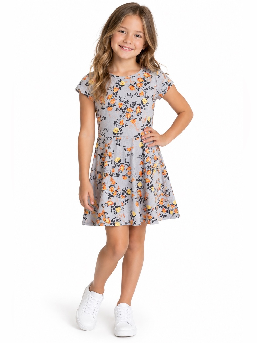 The Children’s Place Girls Floral Dress Grey Size 7